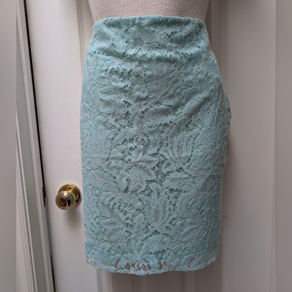 Cleo Lace Pencil Skirt in Soft Blue
